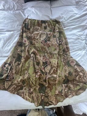 Boho Paisley Midi Skirt in Olive and Brown - Relaxed Fit